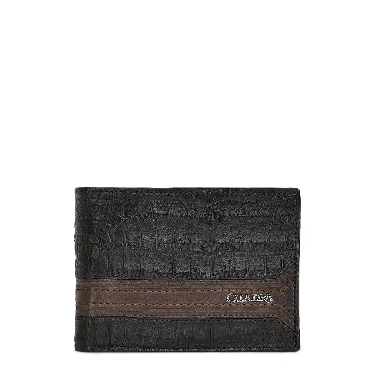 BC000FL - Cuadra black casual fashion caiman bi fold wallet for men