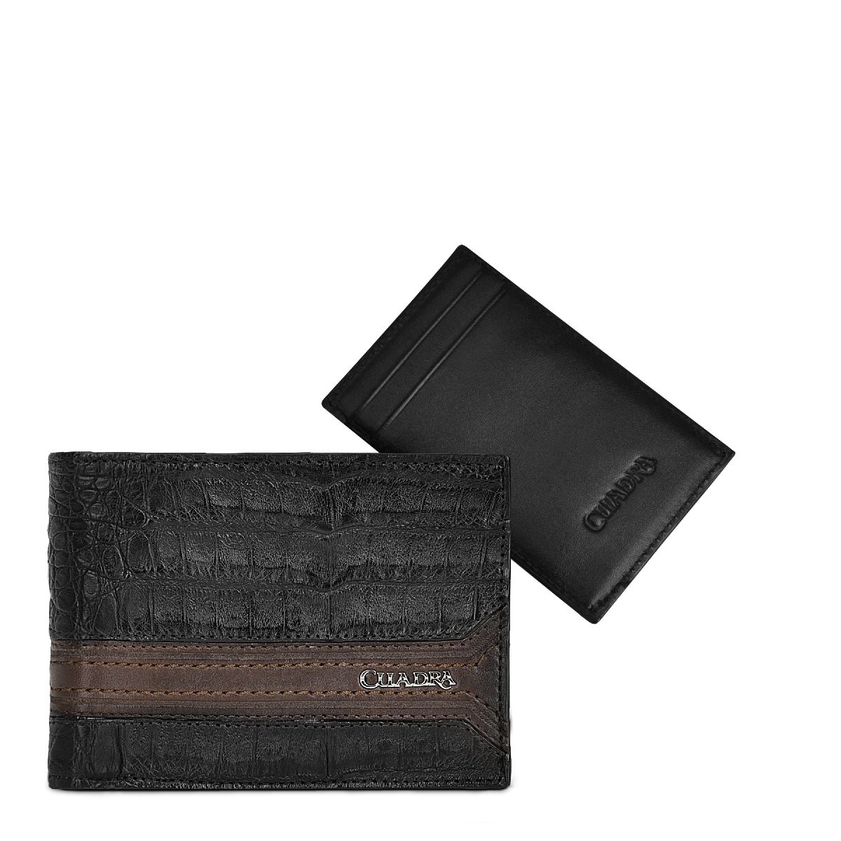 BC000FL - Cuadra black casual fashion caiman bi fold wallet for men