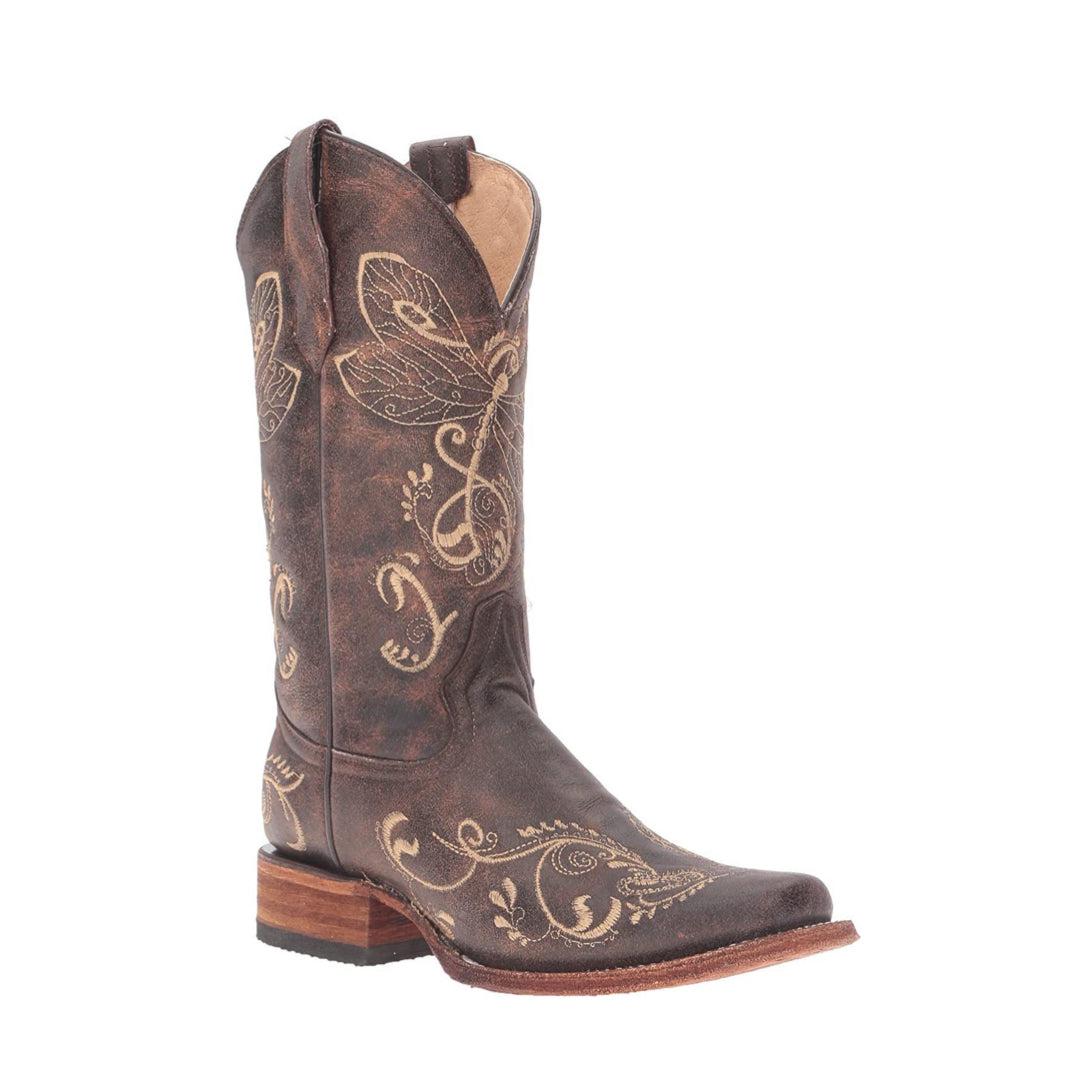 L5079 - Circle G brown roper western leather boots with embroidery for women-Kuet.us